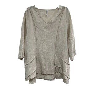 LuLu B Comfy Beige Long Sleeve Button Front Top High Low Size 1X Blouse Top